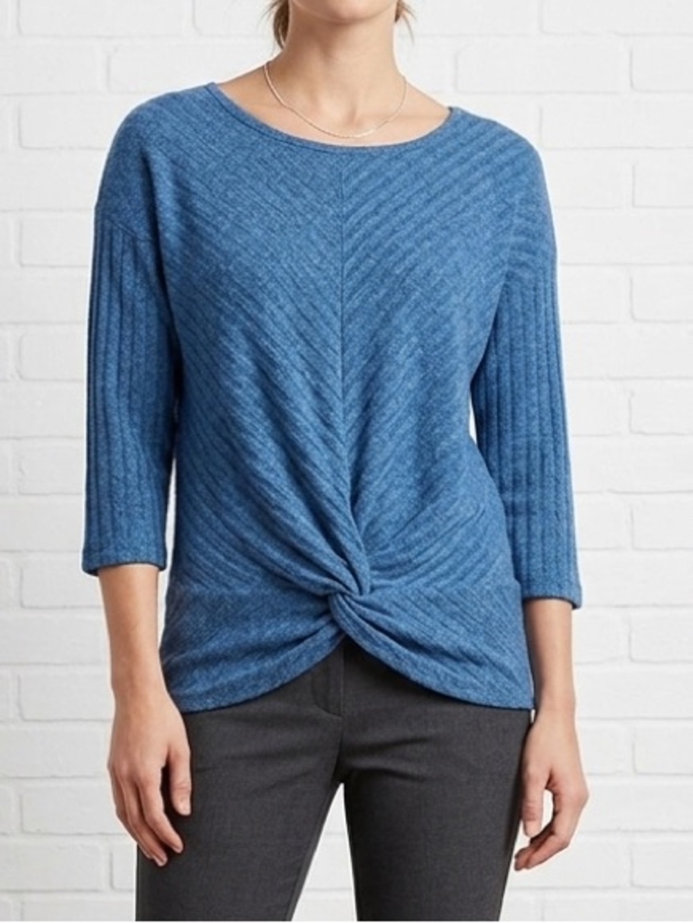 Parallel Skies Blue Ribbed Sweater with Front Knot - NWT